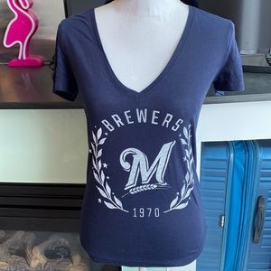 NWOT PINK Milwaukee Brewers V-Neck Tee